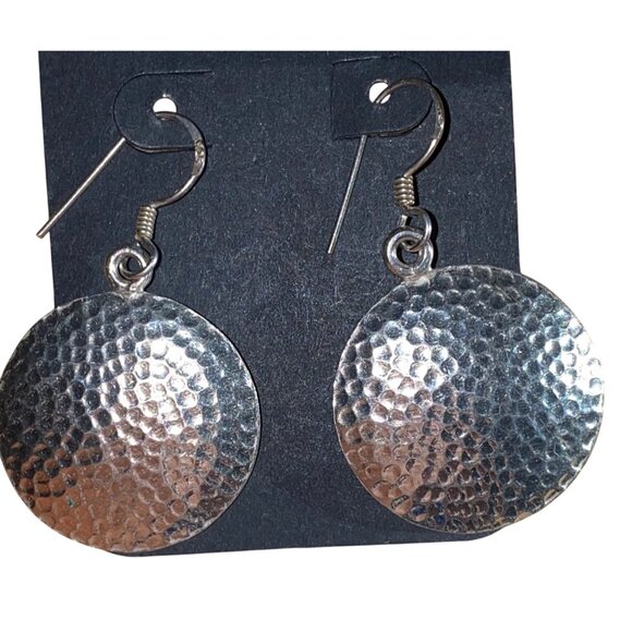 Hammered Silver Tone 925 Dangle Earrings With Fish Hook Closure - Picture 2 of 9